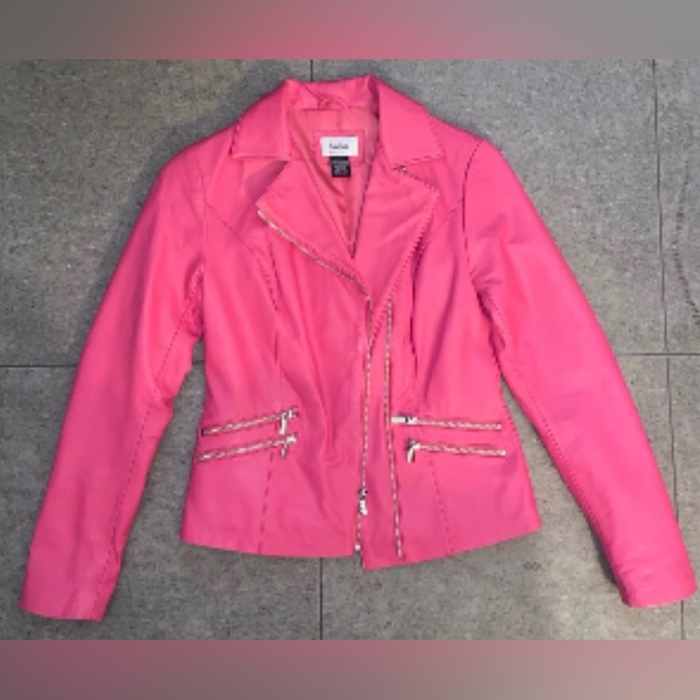 Neiman Marcus Pink Leather Jacket with Double Zipper Detail - Picture 5 of 7